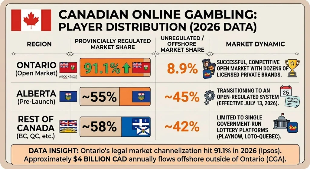 Online gambling distribution in Canada